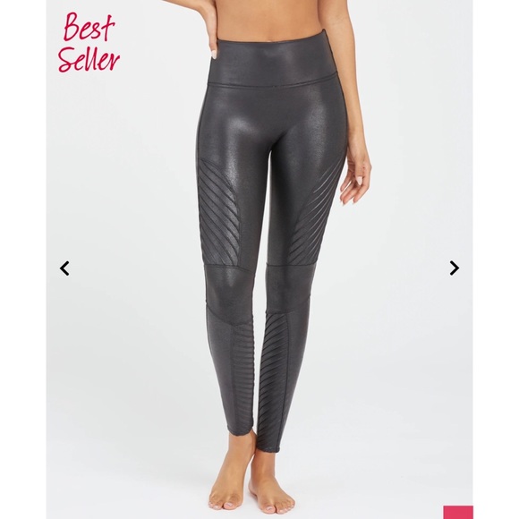 SPANX Pants - Spanx Black Faux Leather Moto Leggings size 1X